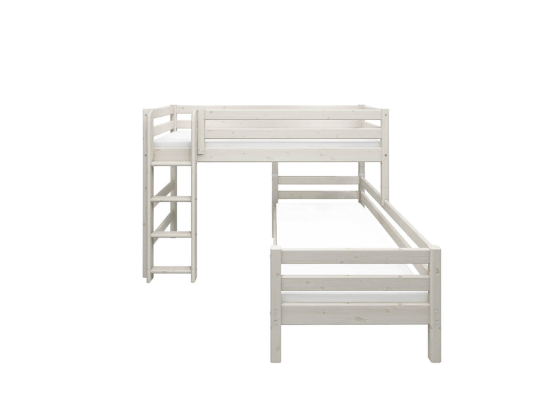 Semi-high Bed with Safety Rails and Straight Ladder, 90x200 cm, White