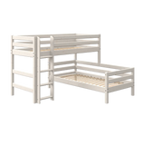 Bunk Bed 143 cm with Ladder and Safety Rail, 90x200 cm, White BUNKBED semi-high-bed-w-straight-ladder-white-washed-1  flexa-com.myshopify.com