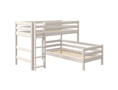 Semi-high Bed with Safety Rails and Straight Ladder, 90x200 cm, White