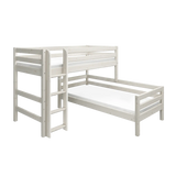Bunk Bed 143 cm with Ladder and Safety Rail, 90x200 cm, White BUNKBED semi-high-bed-w-straight-ladder-white-washed-1  flexa-com.myshopify.com