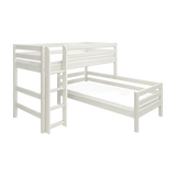 Litera 143 cm con escalera y barrera de seguridad, 90x200 cm, Blanco