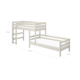 Litera 143 cm con escalera y barrera de seguridad, 90x200 cm, Blanco