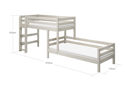 Semi-high Bed with Safety Rails and Straight Ladder, 90x200 cm, White