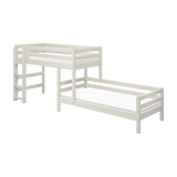 Litera 143 cm con escalera y barrera de seguridad, 90x200 cm, Blanco