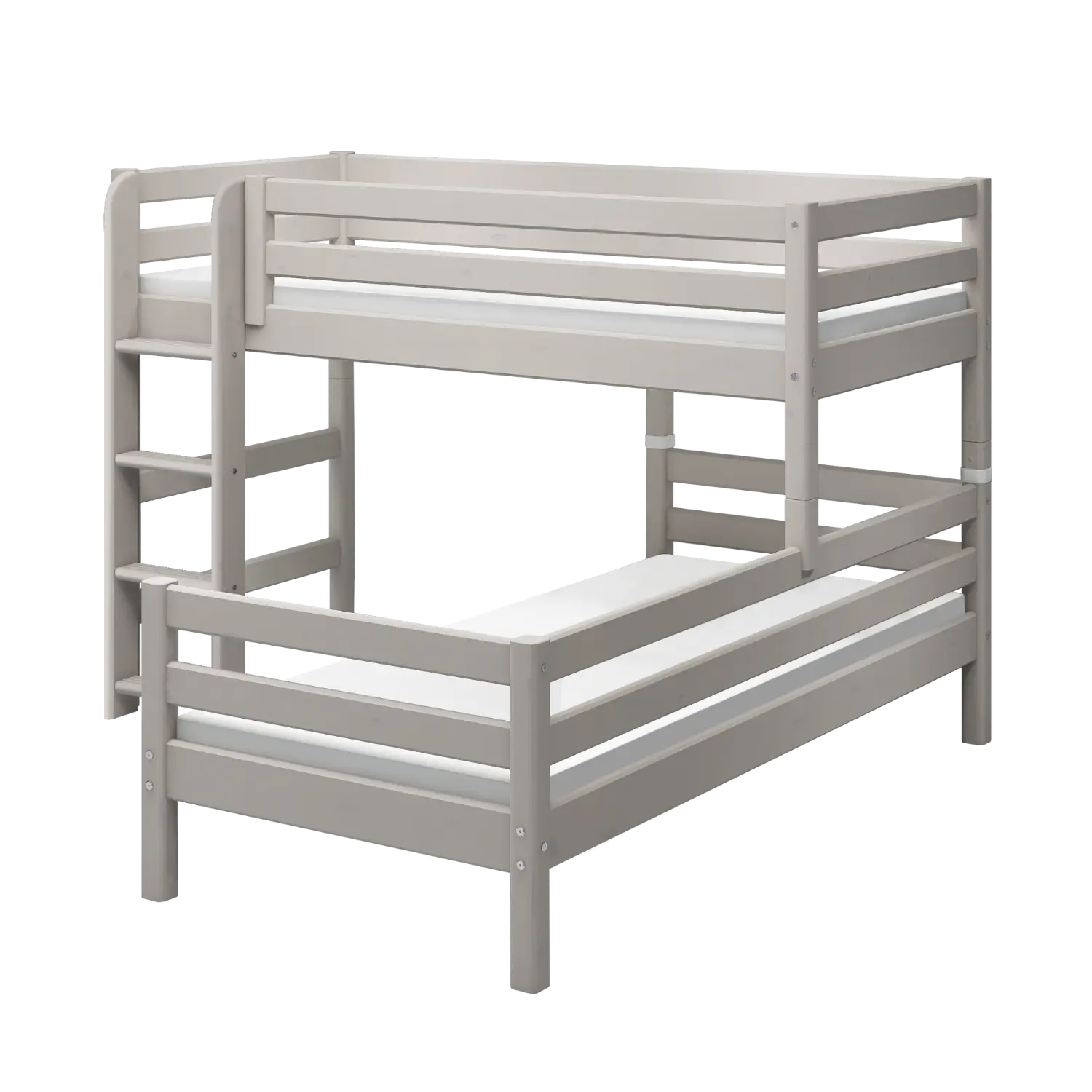 Bunk Bed 143 cm with Ladder and Safety Rail, 90x200 cm, Grey BUNKBED semi-high-bed-w-straight-ladder-grey-washed-1  flexa-com.myshopify.com