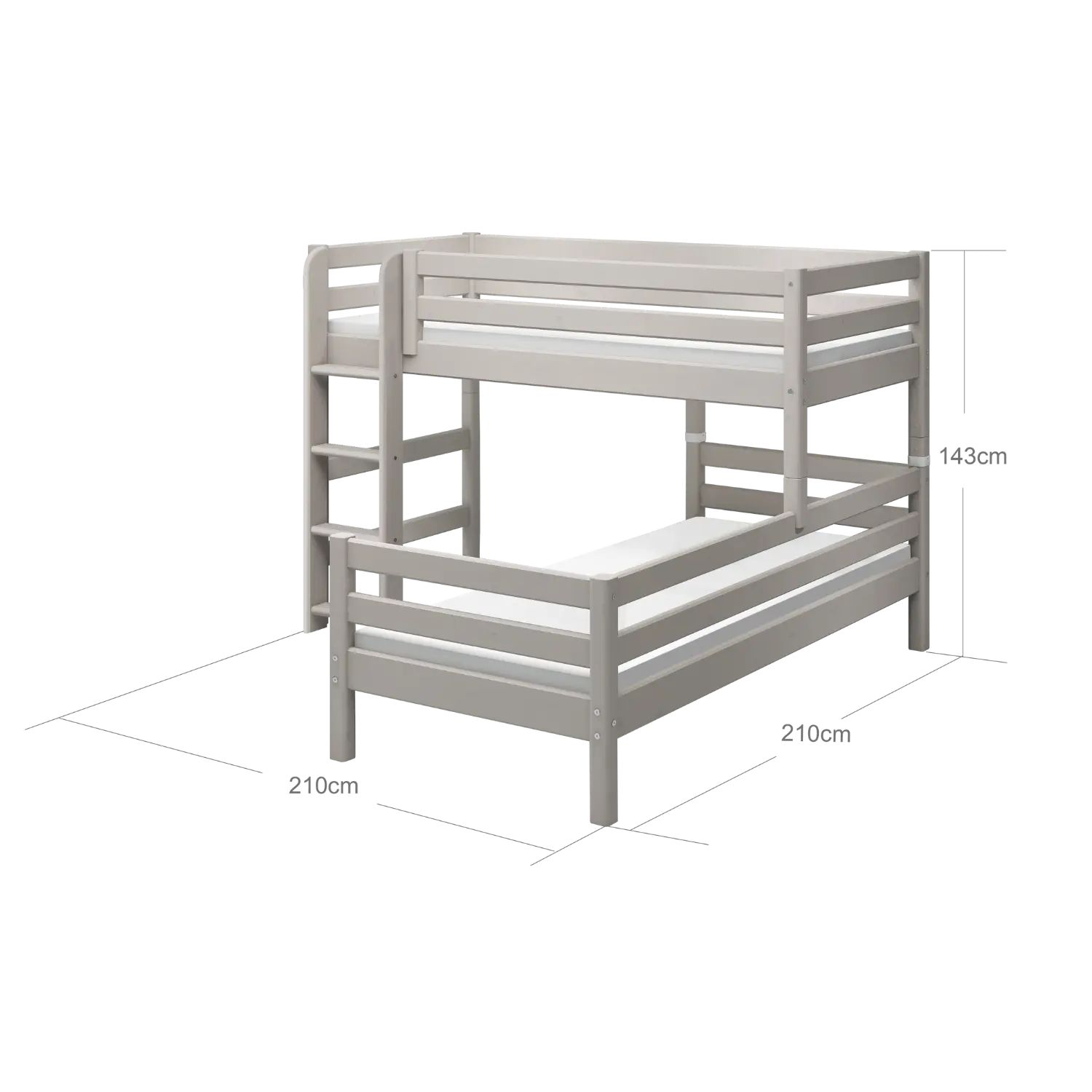 Bunk Bed 143 cm with Ladder and Safety Rail, 90x200 cm, Grey BUNKBED semi-high-bed-w-straight-ladder-grey-washed-1  flexa-com.myshopify.com