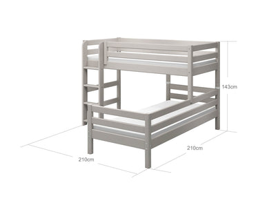 Bunk Bed with Straight Ladder and Safety Rails, 90x200 cm, Grey