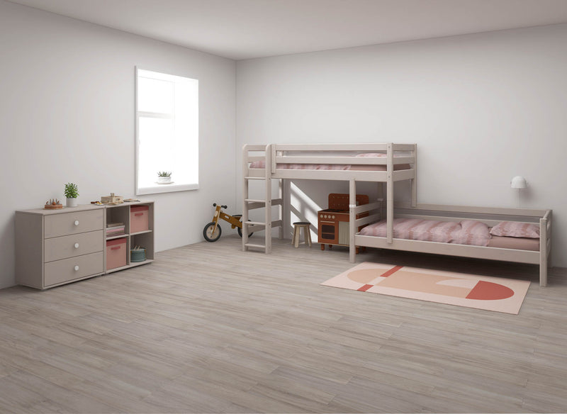 Bunk Bed with Straight Ladder and Safety Rails, 90x200 cm, Grey