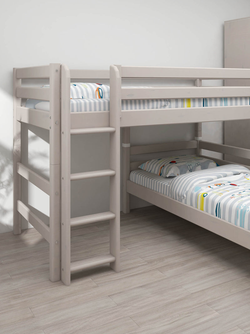 Semi-high Bed with Safety Rails and Straight Ladder, 90x200 cm, White