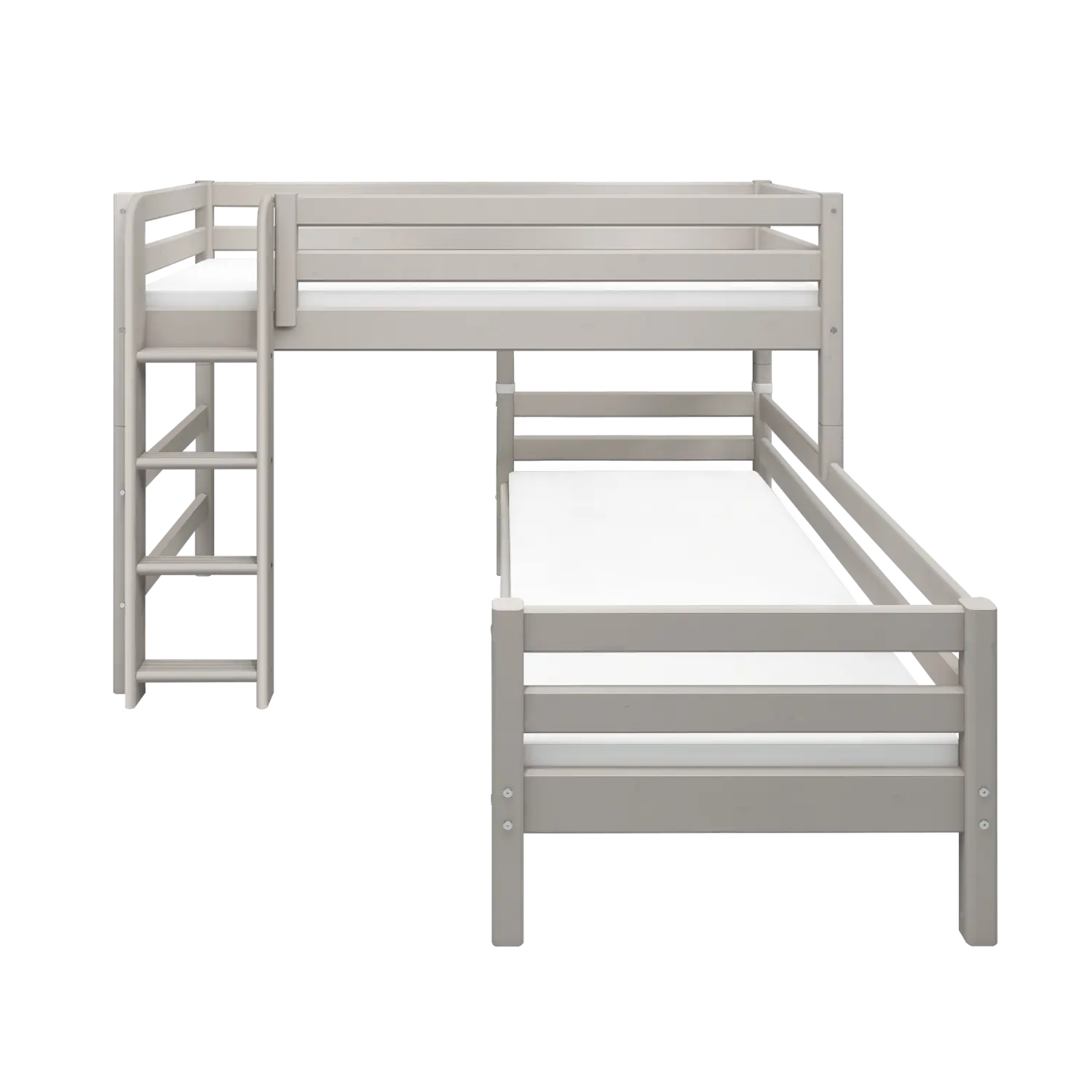 Bunk Bed 143 cm with Ladder and Safety Rail, 90x200 cm, Grey BUNKBED semi-high-bed-w-straight-ladder-grey-washed-1  flexa-com.myshopify.com