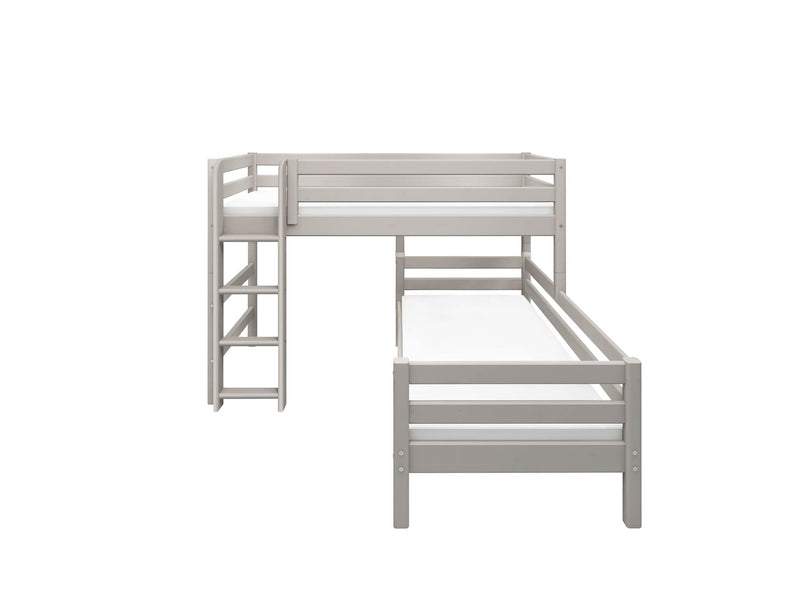 Bunk Bed with Straight Ladder and Safety Rails, 90x200 cm, Grey