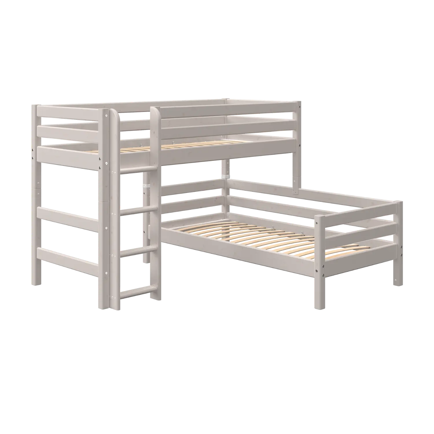 Bunk Bed 143 cm with Ladder and Safety Rail, 90x200 cm, Grey BUNKBED semi-high-bed-w-straight-ladder-grey-washed-1  flexa-com.myshopify.com