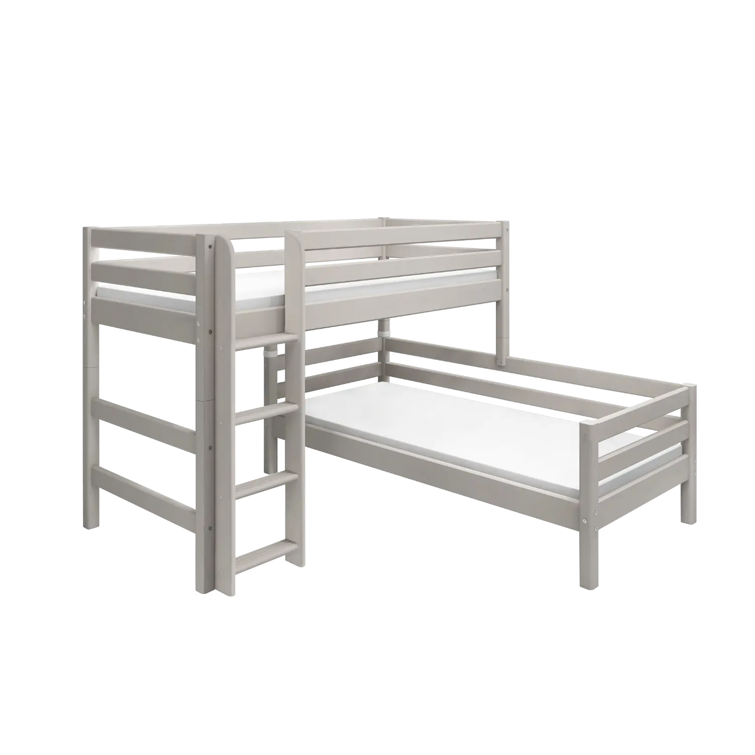 Bunk Bed 143 cm with Ladder and Safety Rail, 90x200 cm, Grey BUNKBED semi-high-bed-w-straight-ladder-grey-washed-1  flexa-com.myshopify.com