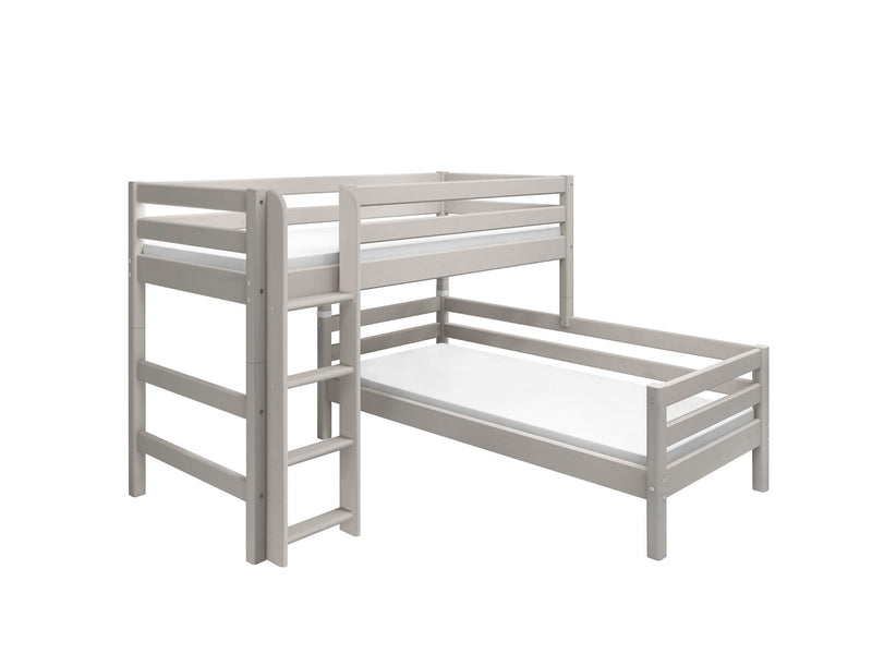 Bunk Bed with Straight Ladder and Safety Rails, 90x200 cm, Grey