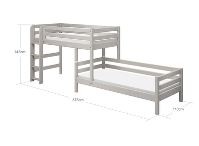 Bunk Bed with Straight Ladder and Safety Rails, 90x200 cm, Grey