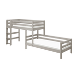Lit superposé 143 cm avec échelle et barrière de sécurité, 90x200 cm, Gris