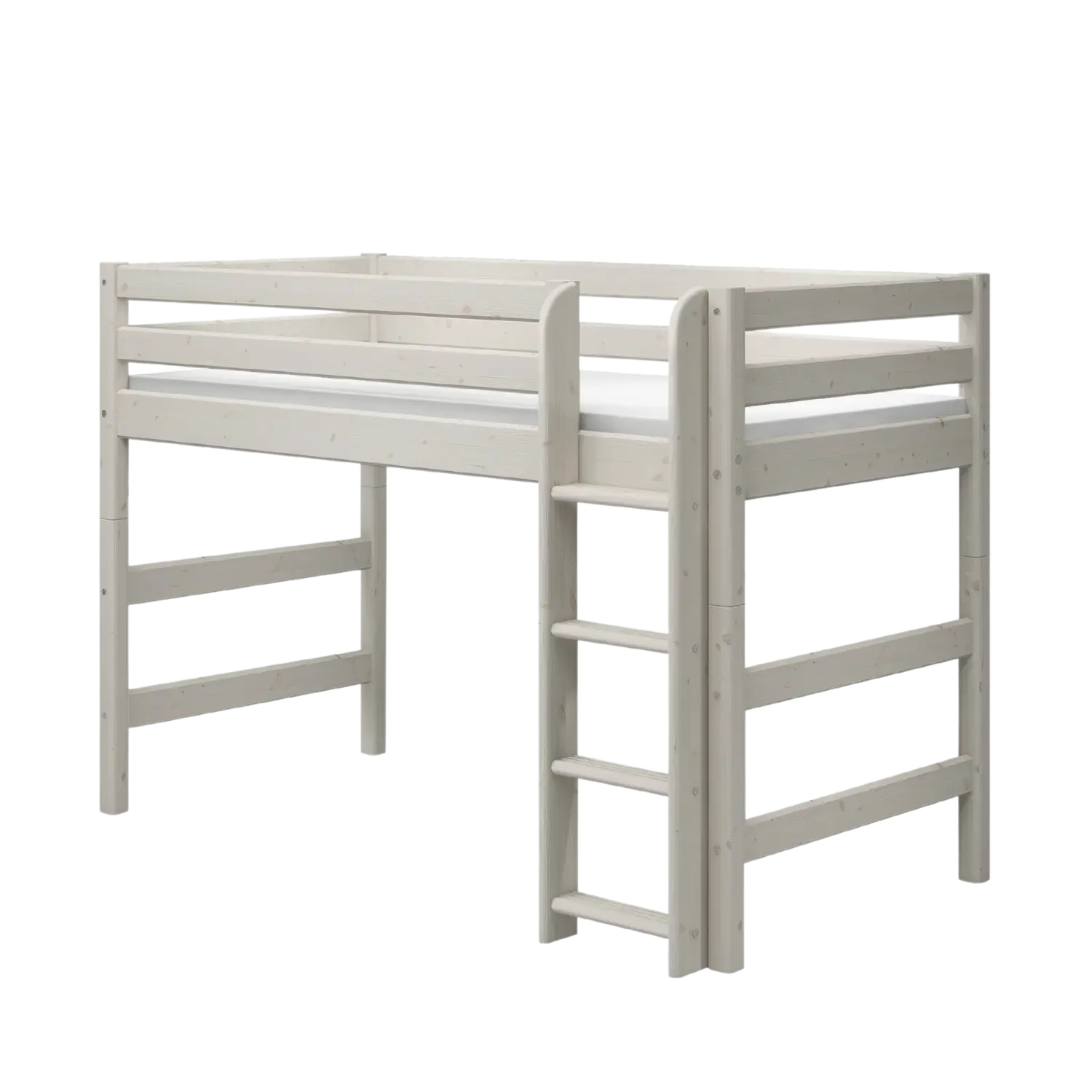 High Bed 143 cm with Ladder and Safety Rail, 90x200 cm, White BED_CLASSIC_SEMI-HIGH-BED semi-high-bed-w-straight-ladder-white-washed-3  flexa-com.myshopify.com