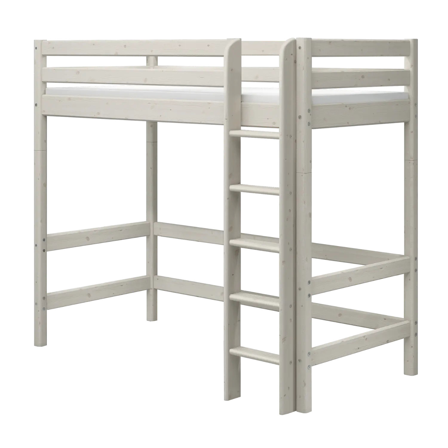 High Bed 184 cm with Ladder and Safety Rail, 90x200 cm, White HIGHBED high-bed-with-straight-ladder-white-washed-1  flexa-com.myshopify.com