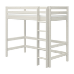 Patas de cama FLEXA WHITE de pino macizo para cama alta, con escalera integrada a la vista y bordes redondeados y seguros para los niños en la habitación infantil.