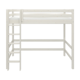 Cama alta 184 cm con escalera y barrera de seguridad, 90x200 cm, Blanco