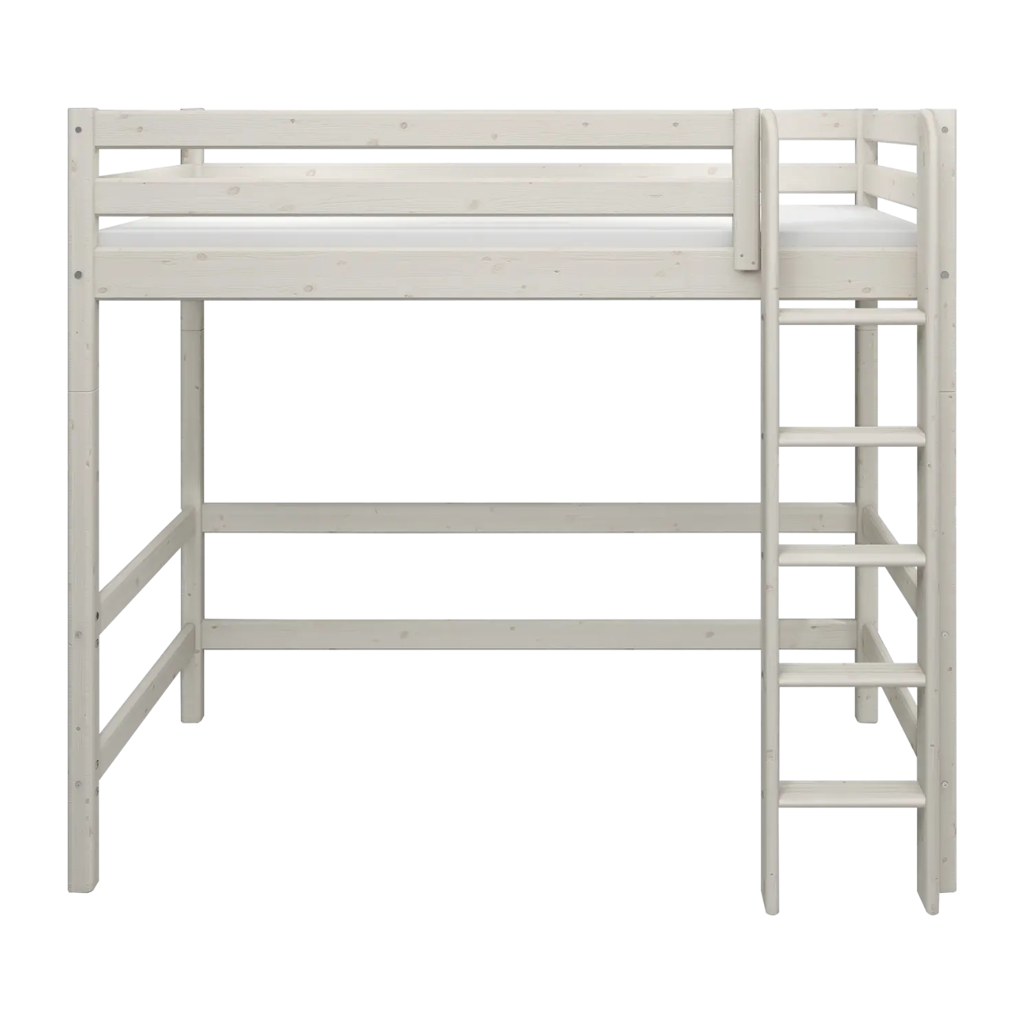 High Bed 184 cm with Ladder and Safety Rail, 90x200 cm, White HIGHBED high-bed-with-straight-ladder-white-washed-1  flexa-com.myshopify.com