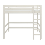 Cama alta 184 cm con escalera y barrera de seguridad, 90x200 cm, Blanco