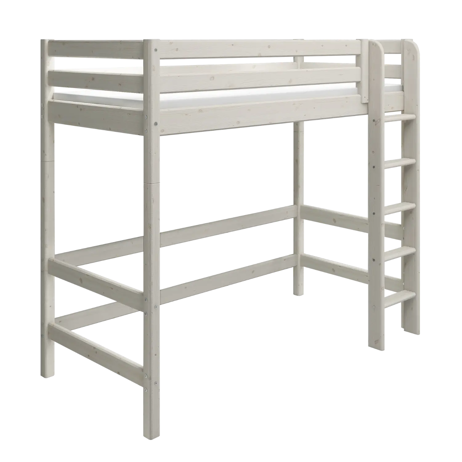 High Bed 184 cm with Ladder and Safety Rail, 90x200 cm, White HIGHBED high-bed-with-straight-ladder-white-washed-1  flexa-com.myshopify.com