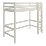 Cama alta 184 cm con escalera y barrera de seguridad, 90x200 cm, Blanco