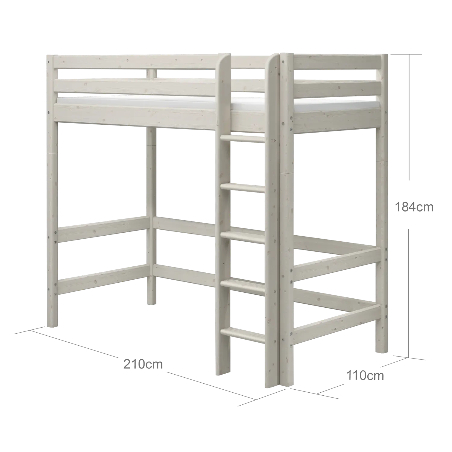 High Bed 184 cm with Ladder and Safety Rail, 90x200 cm, White HIGHBED high-bed-with-straight-ladder-white-washed-1  flexa-com.myshopify.com