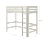 Cama alta 184 cm con escalera y barrera de seguridad, 90x200 cm, Blanco