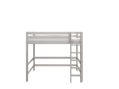 High Bed with Safety Rails and Straight Ladder, 90x200 cm, Grey