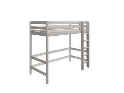 High Bed with Safety Rails and Straight Ladder, 90x200 cm, Grey