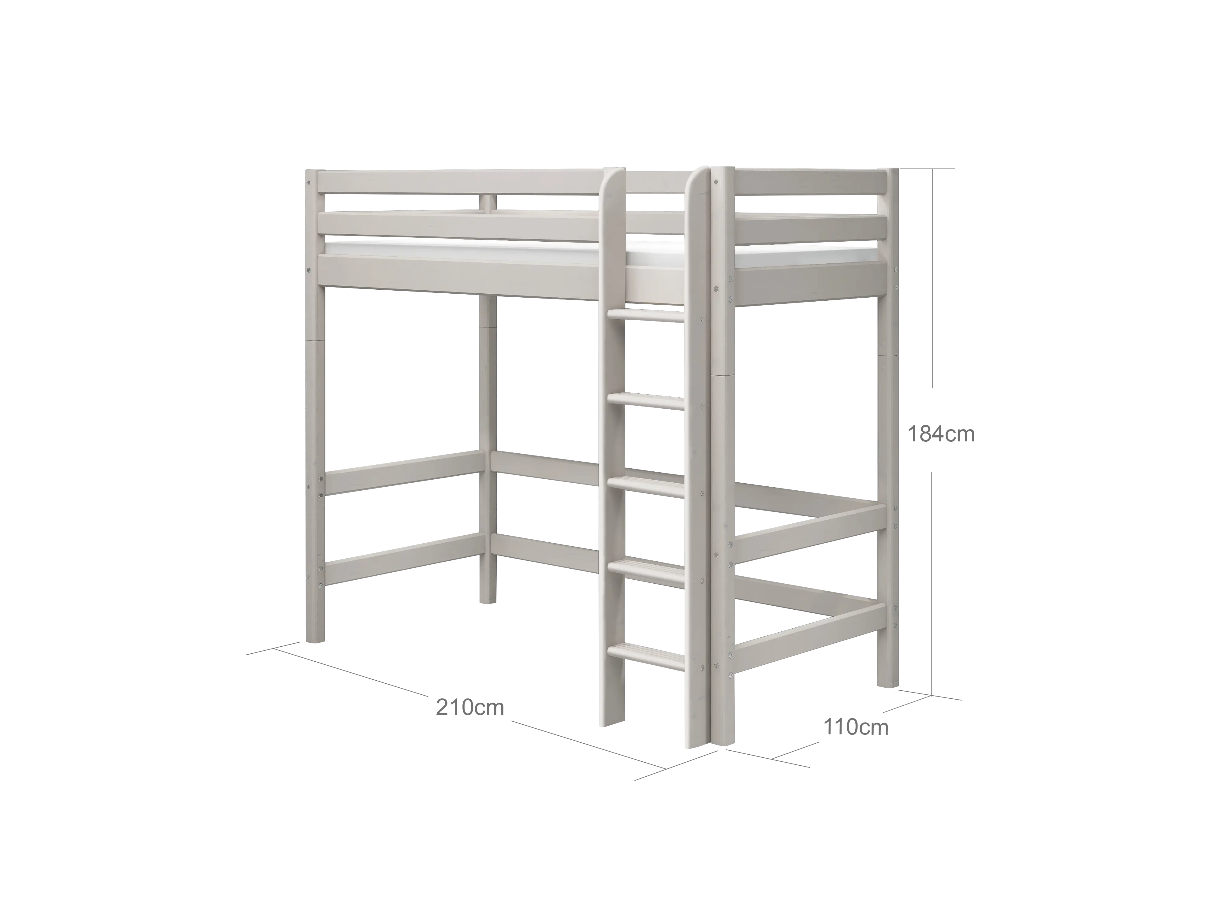 High Bed 184 cm with Safety Rail and Ladder, 90x200 cm, Grey HIGHBED high-bed-with-straight-ladder-grey-washed-1  flexa-com.myshopify.com