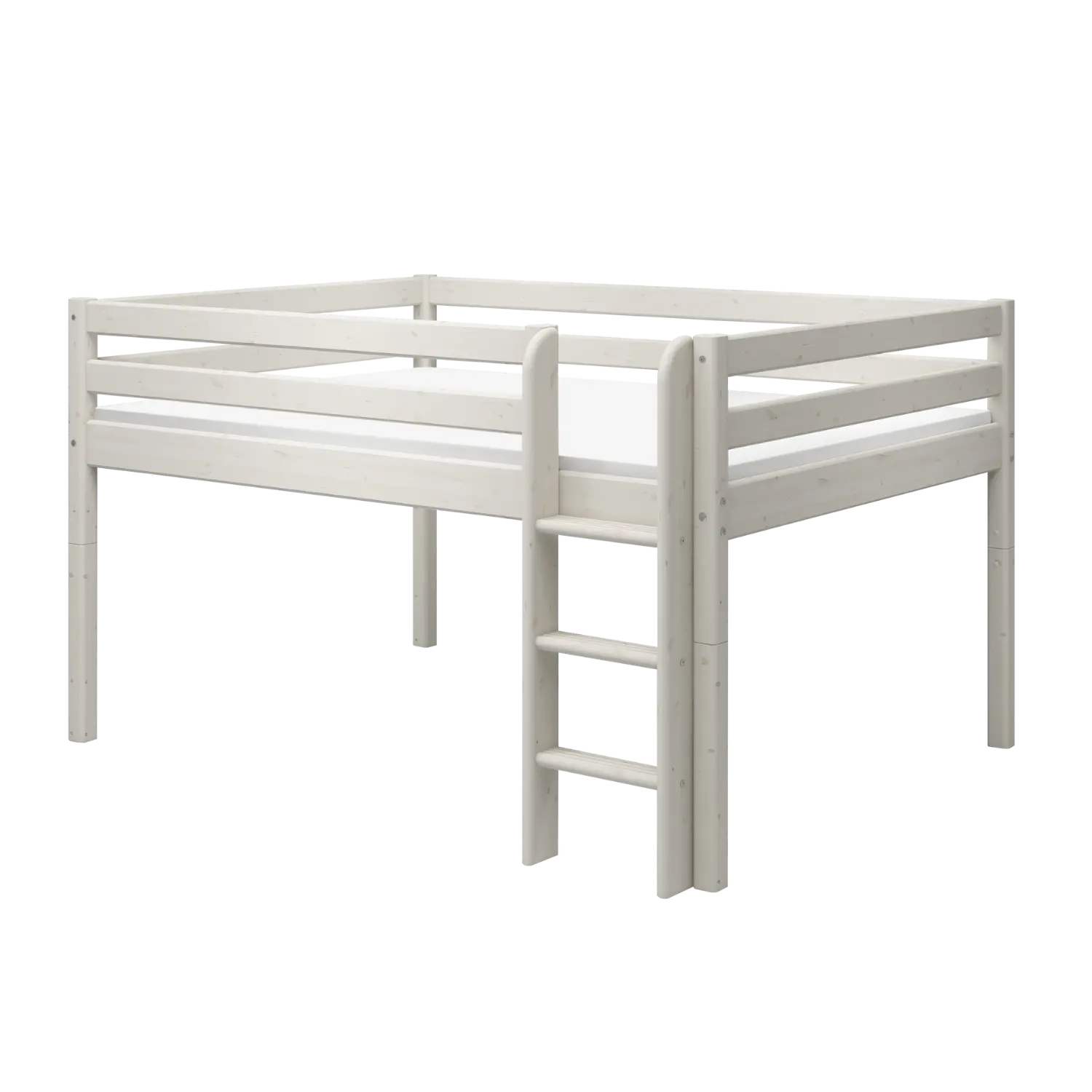 High Bed 120 cm with Safety Rail and Ladder, 140x200 cm, White MID_HIGH-BED mid-high-bed-white-washed-1  flexa-com.myshopify.com