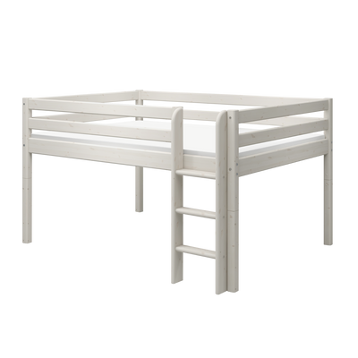 Mid-high Bed with Safety Rails and Straight Ladder, 140x200 cm, White