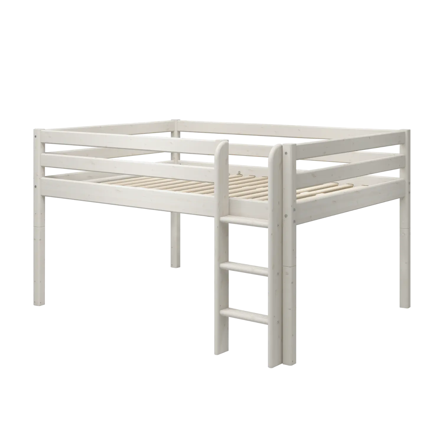 High Bed 120 cm with Safety Rail and Ladder, 140x200 cm, White MID_HIGH-BED mid-high-bed-white-washed-1  flexa-com.myshopify.com