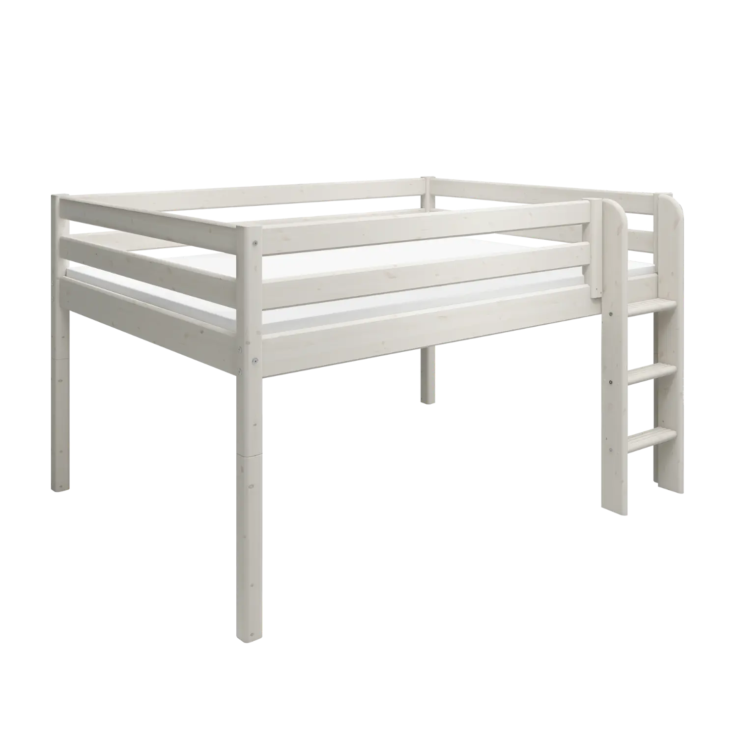 High Bed 120 cm with Safety Rail and Ladder, 140x200 cm, White MID_HIGH-BED mid-high-bed-white-washed-1  flexa-com.myshopify.com