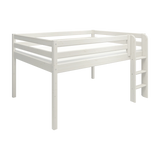 High Bed 120 cm with Safety Rail and Ladder, 140x200 cm, White