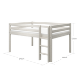 Lit haut 120 cm avec barrière de sécurité et échelle, 140x200 cm, Blanc