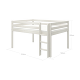 High Bed 120 cm with Safety Rail and Ladder, 140x200 cm, White