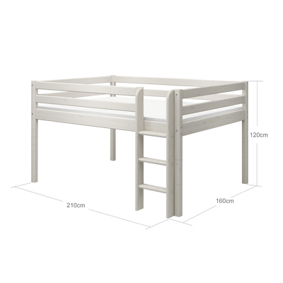 Mid-high Bed with Safety Rails and Straight Ladder, 140x200 cm, White