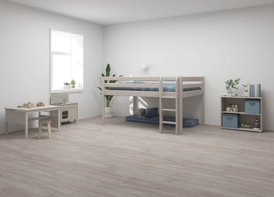 Mid-High Bed with Straight Ladder and Safety Rail, 140x200 cm, Grey