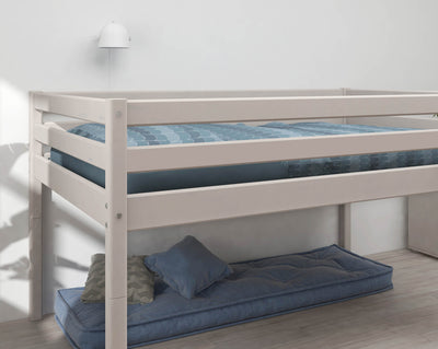 Mid-high Bed with Safety Rails and Straight Ladder, 140x200 cm, White