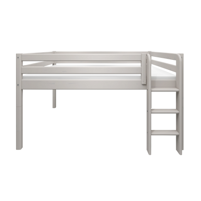 Mid-High Bed with Straight Ladder and Safety Rail, 140x200 cm, Grey