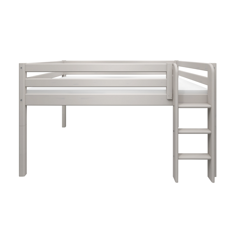 Mid-High Bed with Straight Ladder and Safety Rail, 140x200 cm, Grey