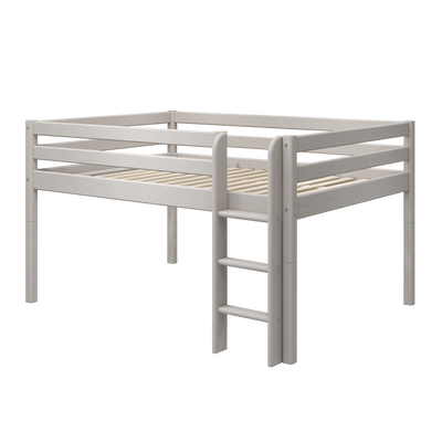 Mid-High Bed with Straight Ladder and Safety Rail, 140x200 cm, Grey