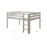 High Bed 120 cm with Ladder and Safety Rail, 140x200 cm, Grey