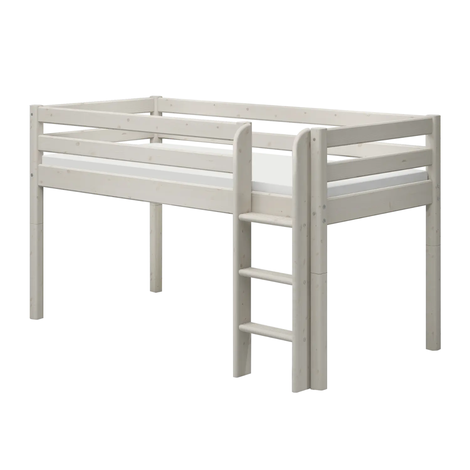 High Bed 120 cm with Safety Rail and Ladder, 90x200 cm, White MID_HIGH-BED mid-high-bed-w-straight-ladder-white-washed-1  flexa-com.myshopify.com