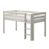 Mid-High Bed with Safety Rail and Ladder, 90x200 cm, White