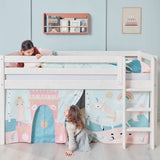 Mid-High Bed with Safety Rail and Ladder, 90x200 cm, White